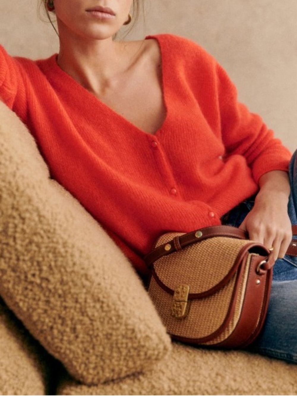 SEZANE Barry Cardigan in Tangerine Size XS